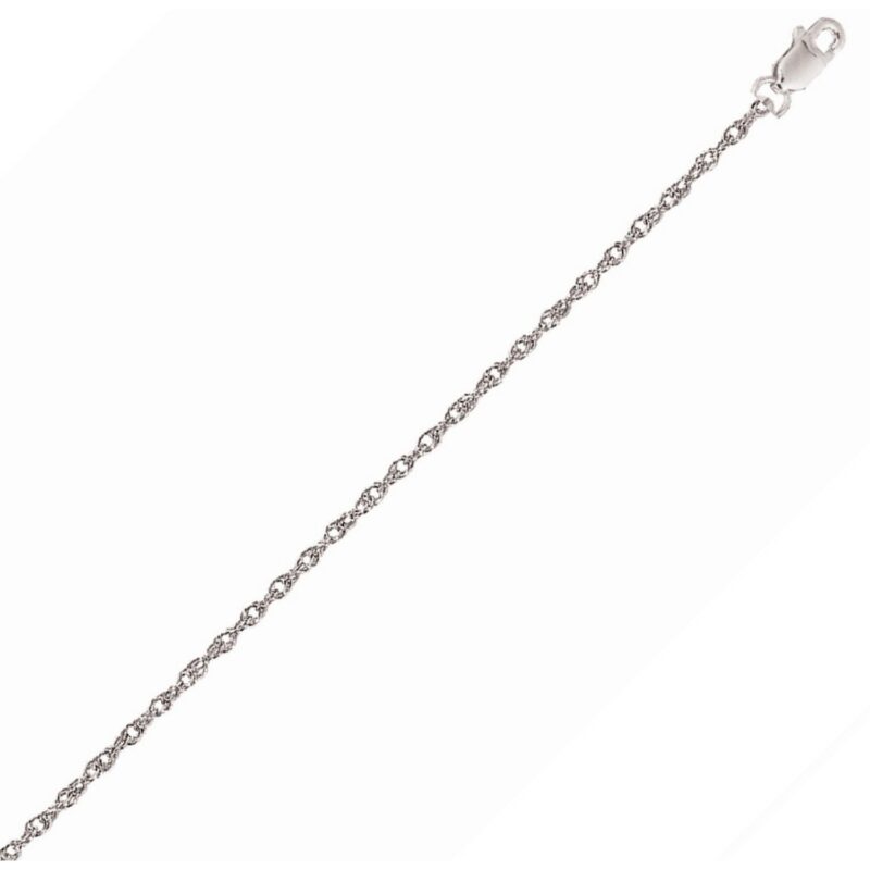 14k White Gold 1.1mm Rope Chain Necklace 18 Inch 45 cm