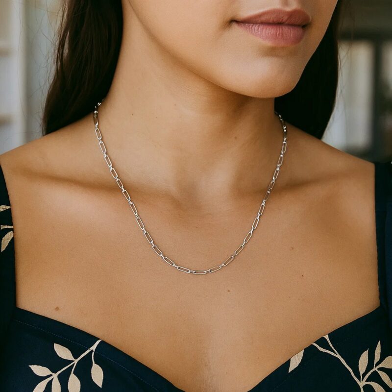 Sterling Silver 2.3 mm Alternating Paperclip Chain Necklace Sterling Silver 2.3 mm Alternating Paperclip Chain Necklace