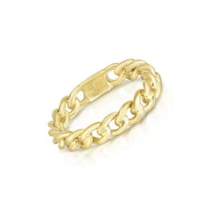 Real 14K Yellow Gold Curb Chain Ring