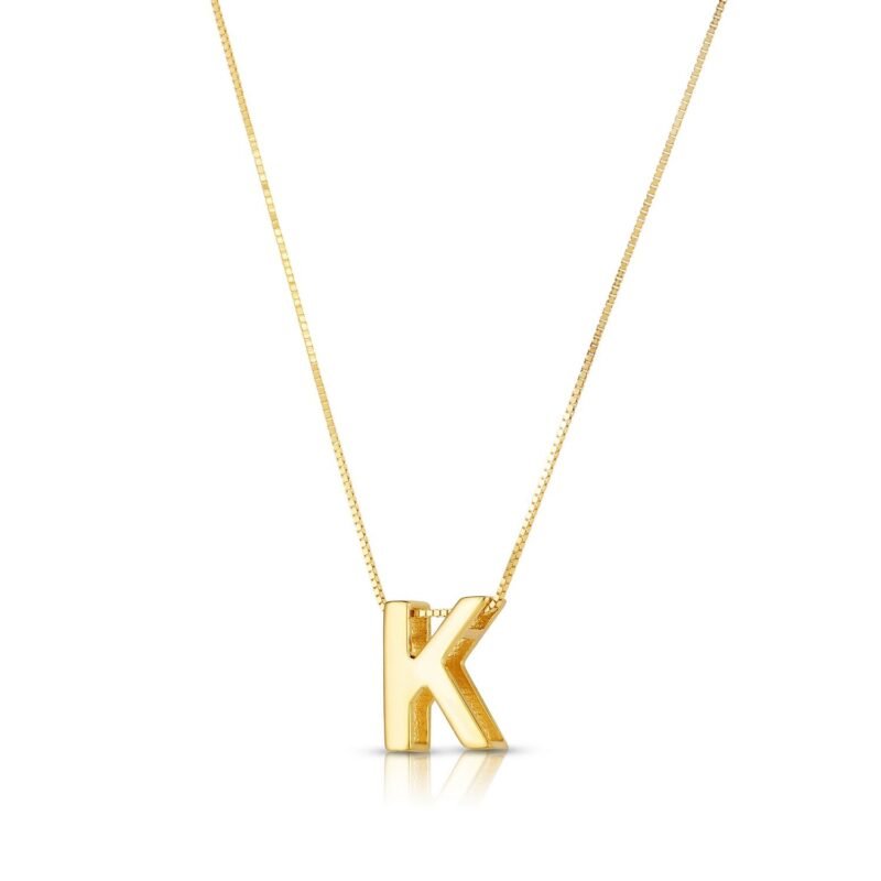 14K Yellow Gold Block Letter Initial K Necklace