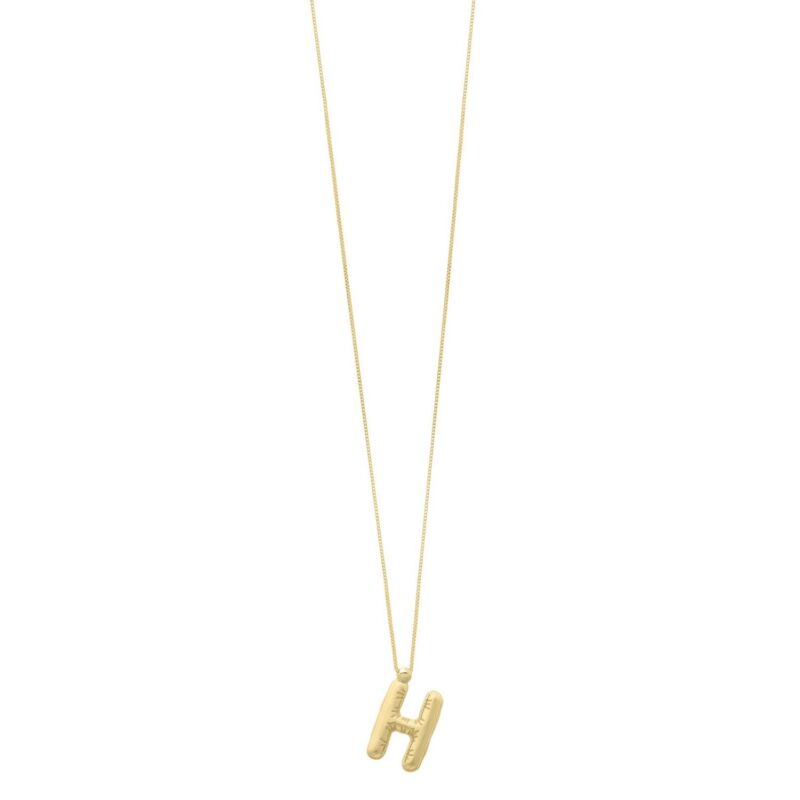 14K Yellow Gold Bubble Initial H Pendant Necklace
