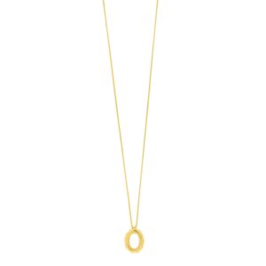 Real 14K Yellow Gold Bubble Initial O Pendant Necklace