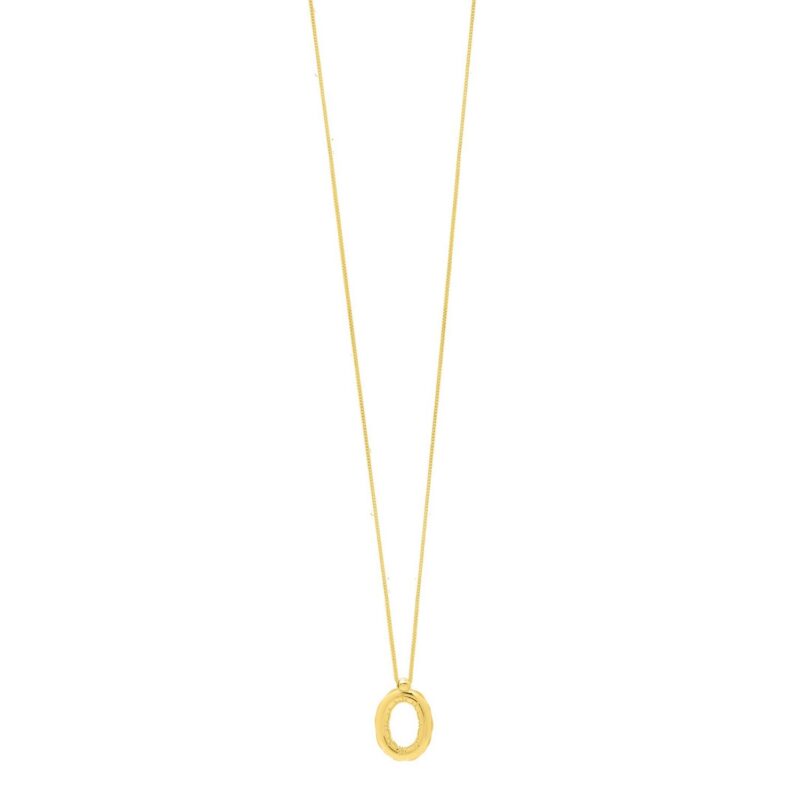 Real 14K Yellow Gold Bubble Initial O Pendant Necklace