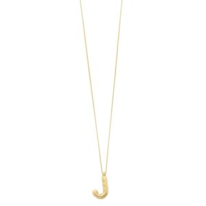 Real 14K Yellow Gold Bubble Initial J Pendant Necklace