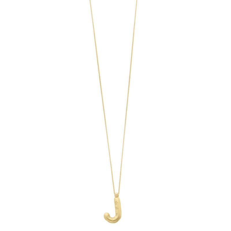 Real 14K Yellow Gold Bubble Initial J Pendant Necklace