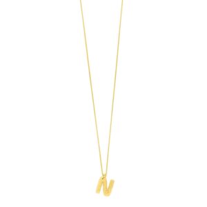 14K Yellow Gold Bubble Initial N Pendant Necklace