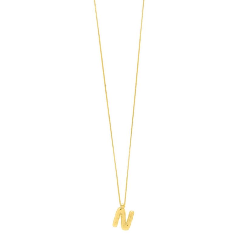 14K Yellow Gold Bubble Initial N Pendant Necklace