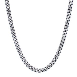 Gunmetal Finish Sterling Silver 7mm Miami Cuban Link Chain Necklace 24 Inch
