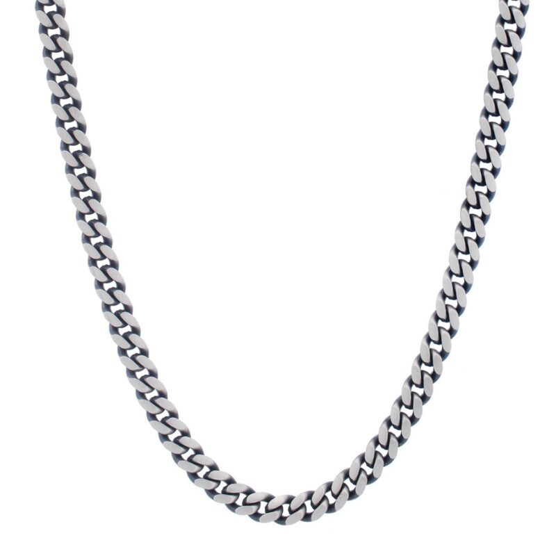 Gunmetal Finish Sterling Silver 7mm Miami Cuban Link Chain Necklace 24 Inch