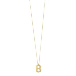 14K Yellow Gold Bubble Initial B Pendant Necklace