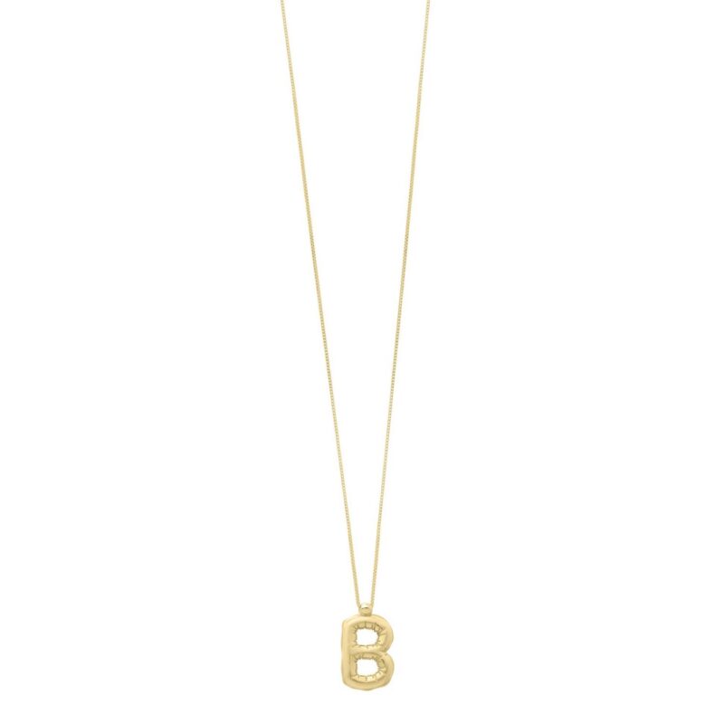 14K Yellow Gold Bubble Initial B Pendant Necklace