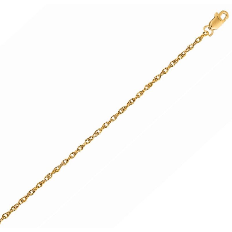 14k Yellow Gold 1.1 mm Rope Chain Necklace 18 Inch