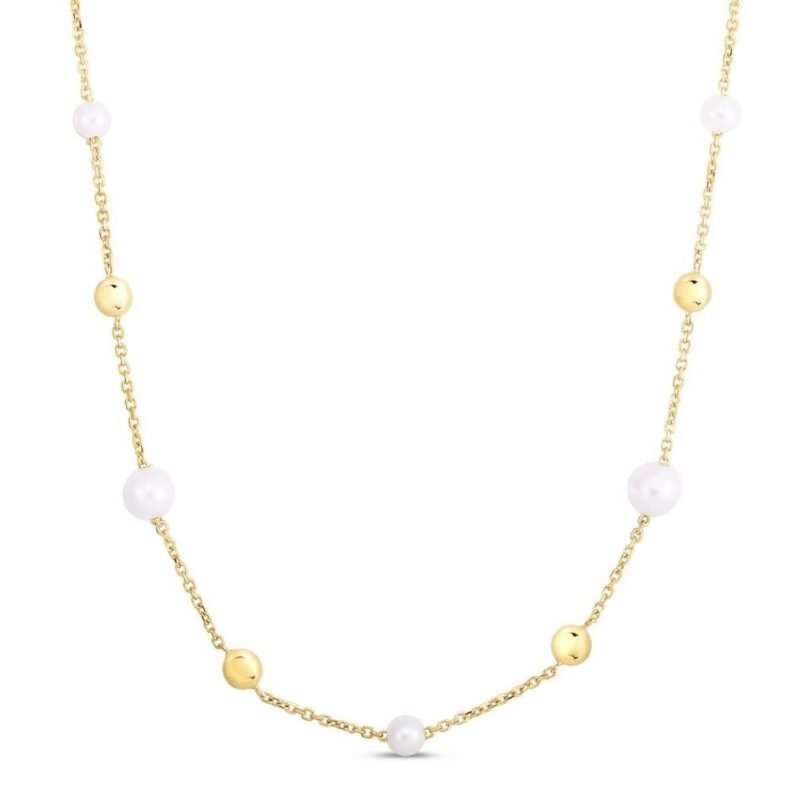 14K Yellow Gold Freshwater Pearl Tin Cup Necklace