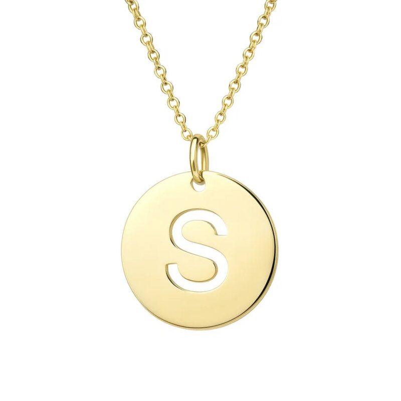 14K Yellow Gold Disc Initial S Pendant Necklace