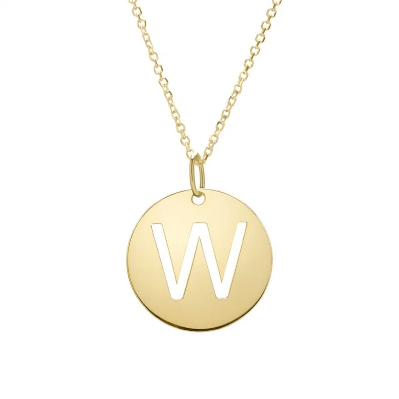 14K Yellow Gold Disc Initial W Pendant Necklace