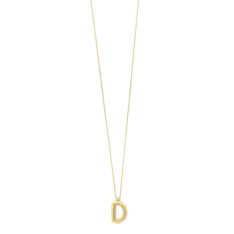 14K Yellow Gold Bubble Initial D Pendant Necklace