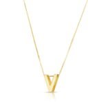 14K Yellow Gold Block Letter Initial V Necklace