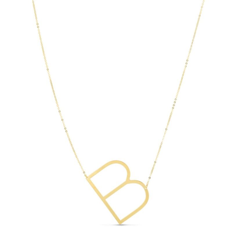 14K Yellow Gold Large Initial B Necklace