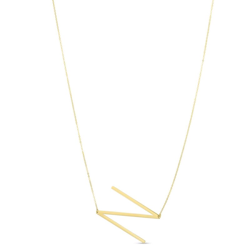 14K Yellow Gold Large Initial N Necklace