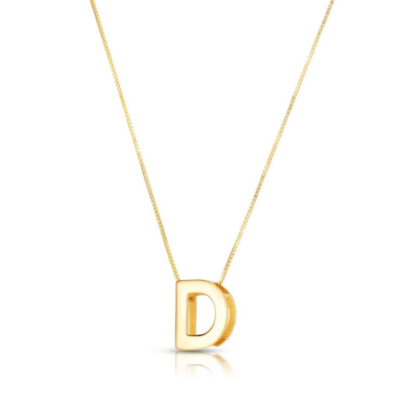 14K Yellow Gold Block Letter Initial D Necklace