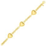 Sterling Silver 14K Yellow Gold Plated Extra Puffed Triple Heart Bracelet