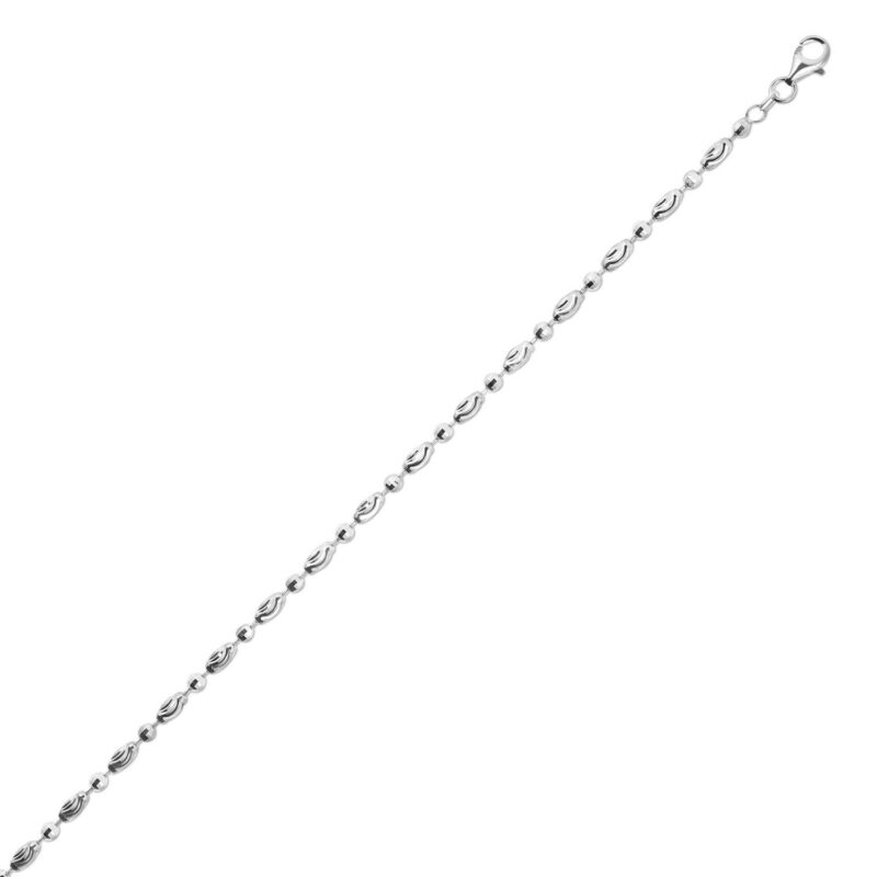 Sterling Silver Moon Cut Oval 3mm Bead Chain Necklace Sterling Silver Moon Cut Oval 3mm Bead Chain Necklace