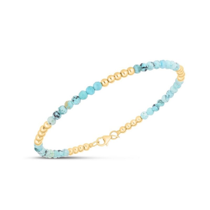 14K Yellow Gold Turquoise Bead Bracelet 3mm