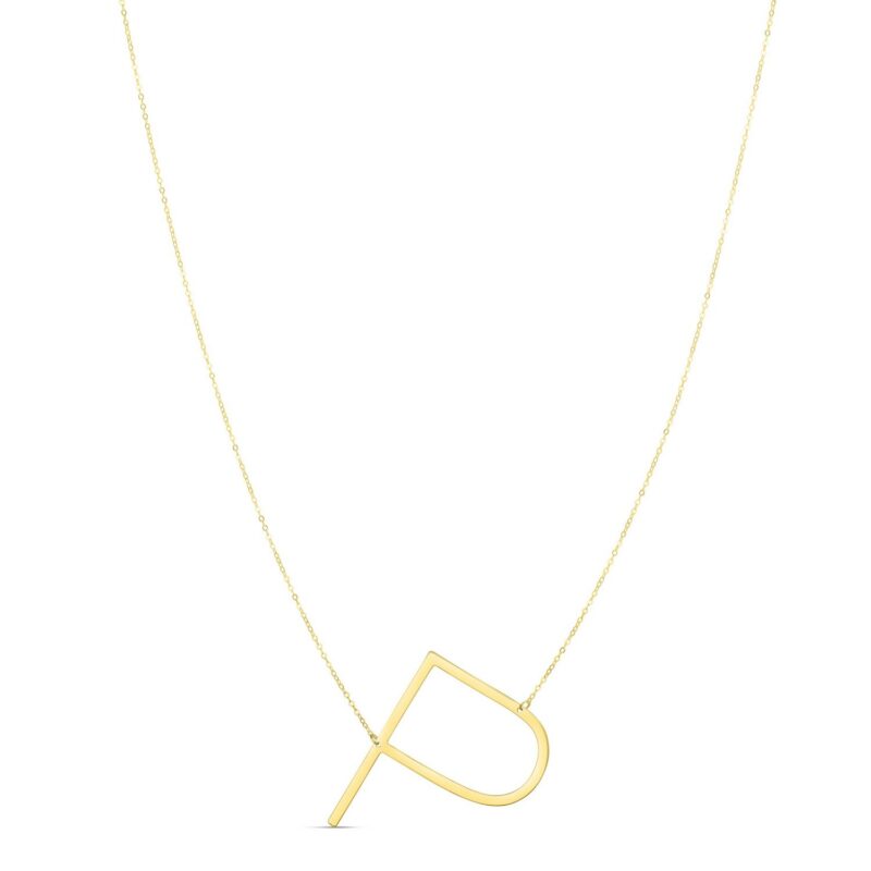 14K Yellow Gold Large Initial P Necklace