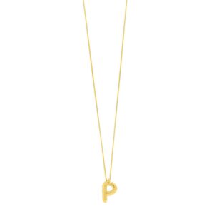 14K Yellow Gold Bubble Initial P Pendant Necklace