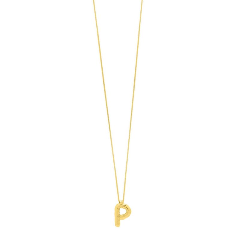 14K Yellow Gold Bubble Initial P Pendant Necklace