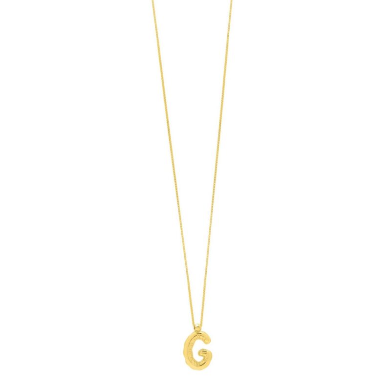 14K Yellow Gold Bubble Initial G Pendant Necklace
