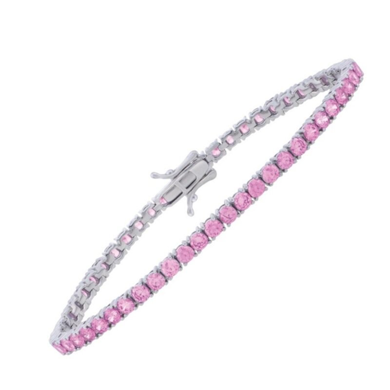 Sterling Silver Pink CZ Tennis Bracelet 3.3mm