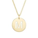 14K Yellow Gold Disc Initial M Pendant Necklace