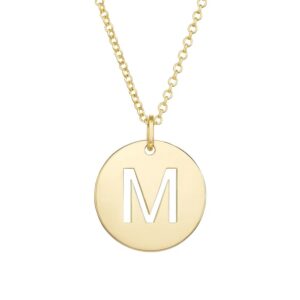 14K Yellow Gold Disc Initial M Pendant Necklace