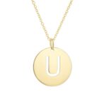 14K Yellow Gold Disc Initial U Pendant Necklace