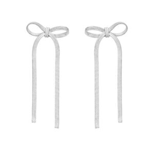 Sterling Silver Snake Chain Drop Dangle Bow Earrings