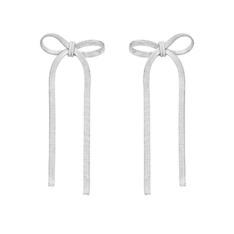 Sterling Silver Snake Chain Drop Dangle Bow Earrings Sterling Silver Snake Chain Drop Dangle Bow Earrings