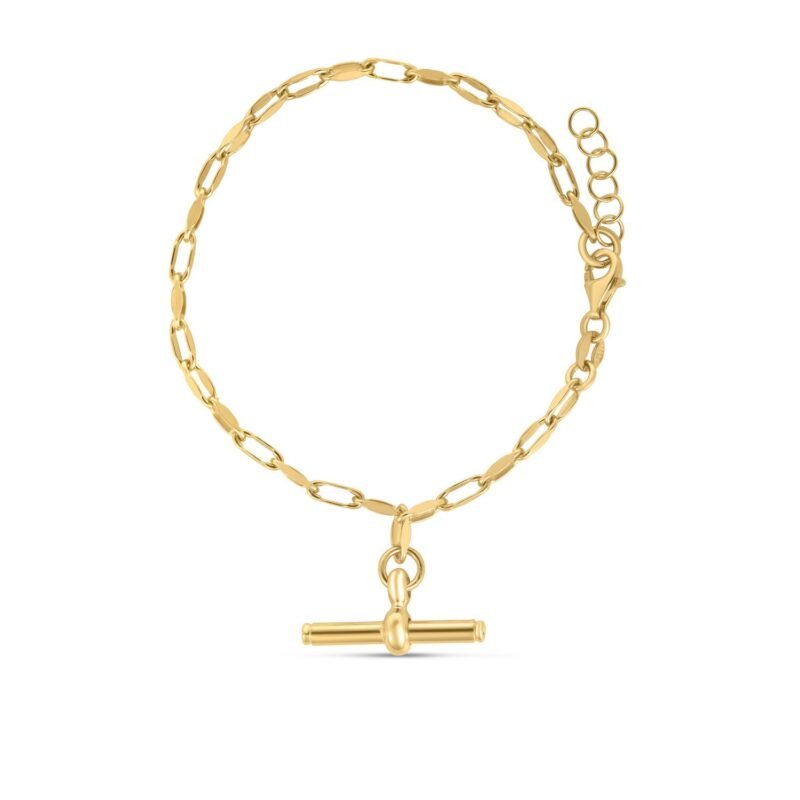 Sterling Silver 14K Yellow Gold Plated Toggle Link Bracelet