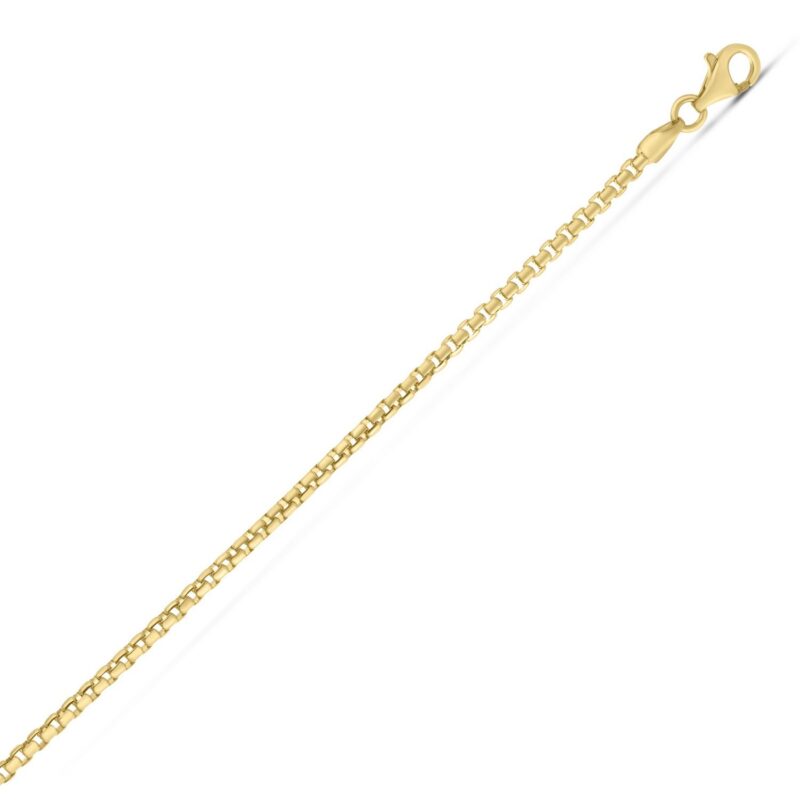Yellow Gold Plated Sterling Silver 2mm Round Box Chain Necklace Yellow Gold Plated Sterling Silver 2mm Round Box Chain Necklace
