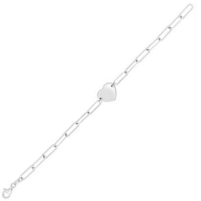 Sterling Silver Engravable Heart Paperclip Bracelet 2mm