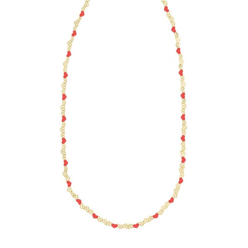 Sterling Silver 14K Gold Plated Red Enamel Hearts Necklace