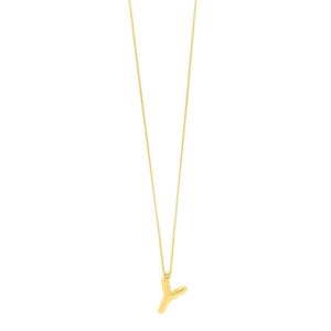14K Yellow Gold Bubble Initial Y Pendant Necklace
