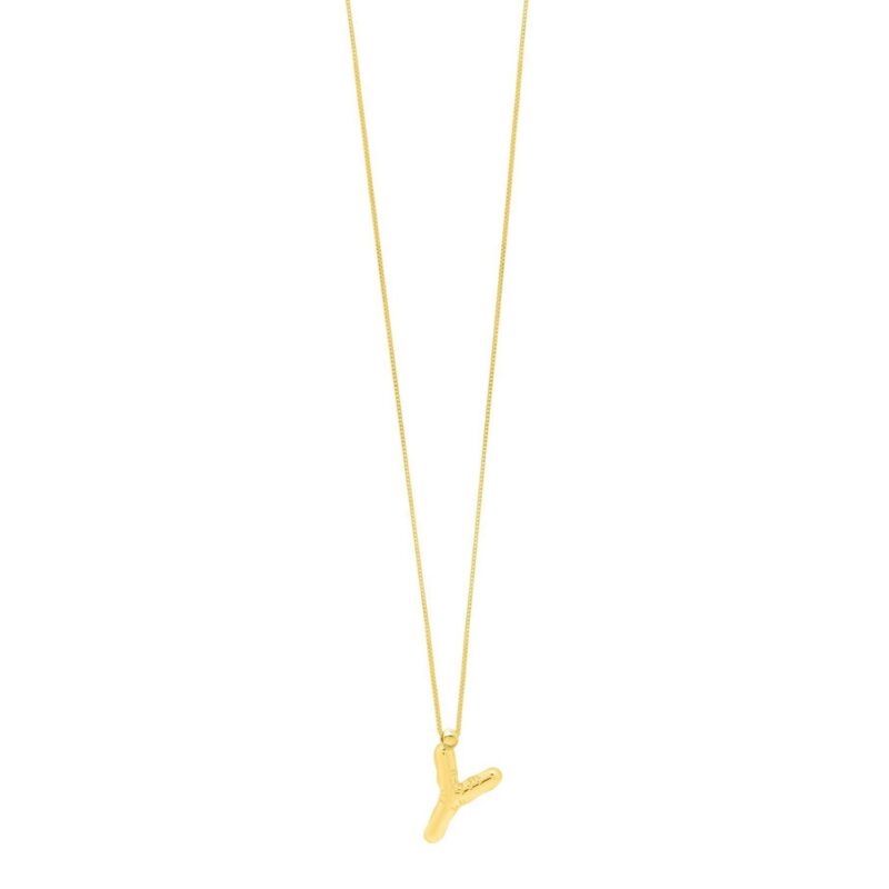 14K Yellow Gold Bubble Initial Y Pendant Necklace