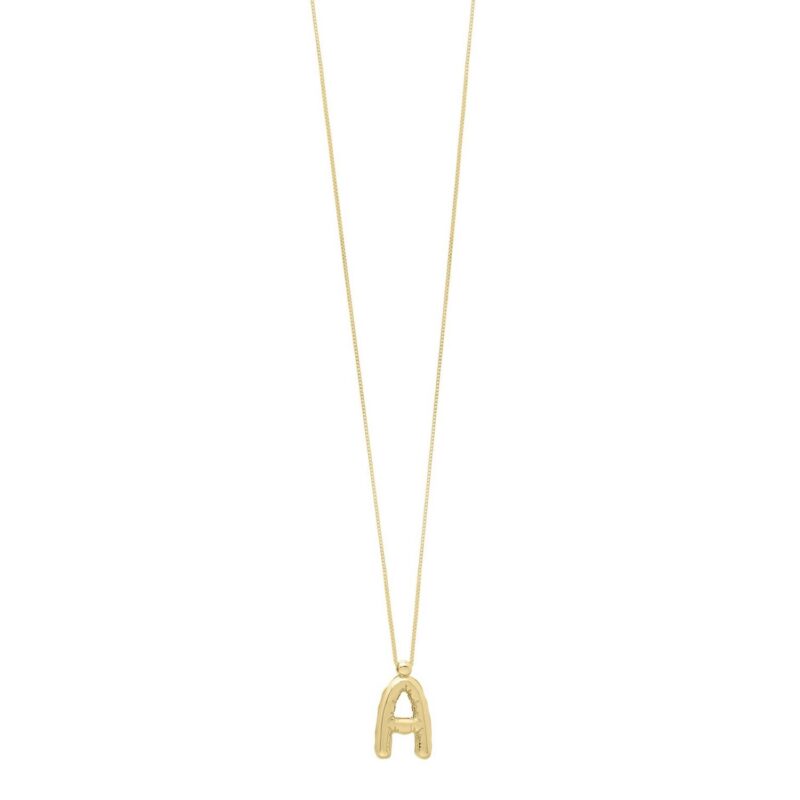 14K Yellow Gold Bubble Initial A Pendant Necklace