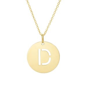 14K Yellow Gold Disc Initial D Pendant Necklace