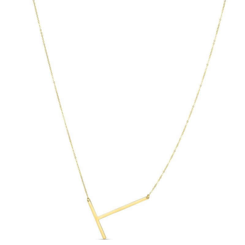 14K Yellow Gold Large Initial T Necklace