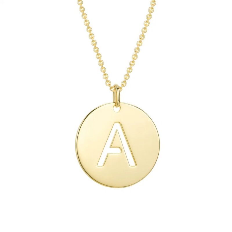 14K Yellow Gold Disc Initial A Pendant Necklace