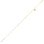 14K Yellow Gold Beaded Station Dangle Heart Anklet
