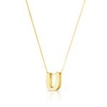 Real 14K Yellow Gold Block Letter Initial U Necklace