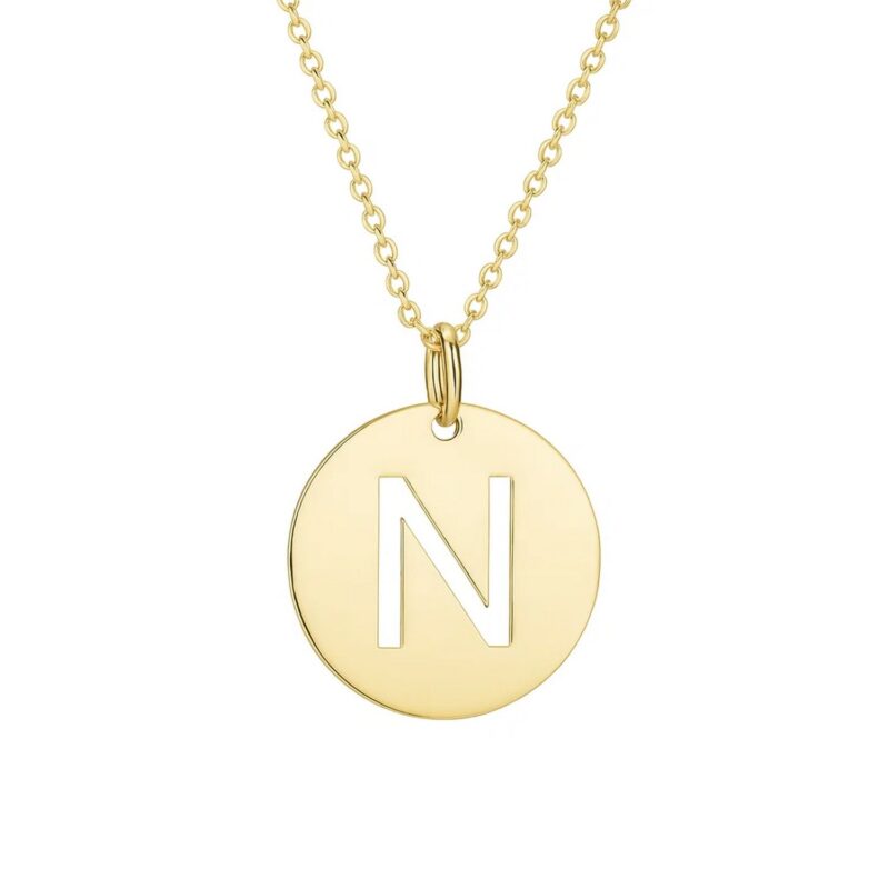 14K Yellow Gold Disc Initial N Pendant Necklace